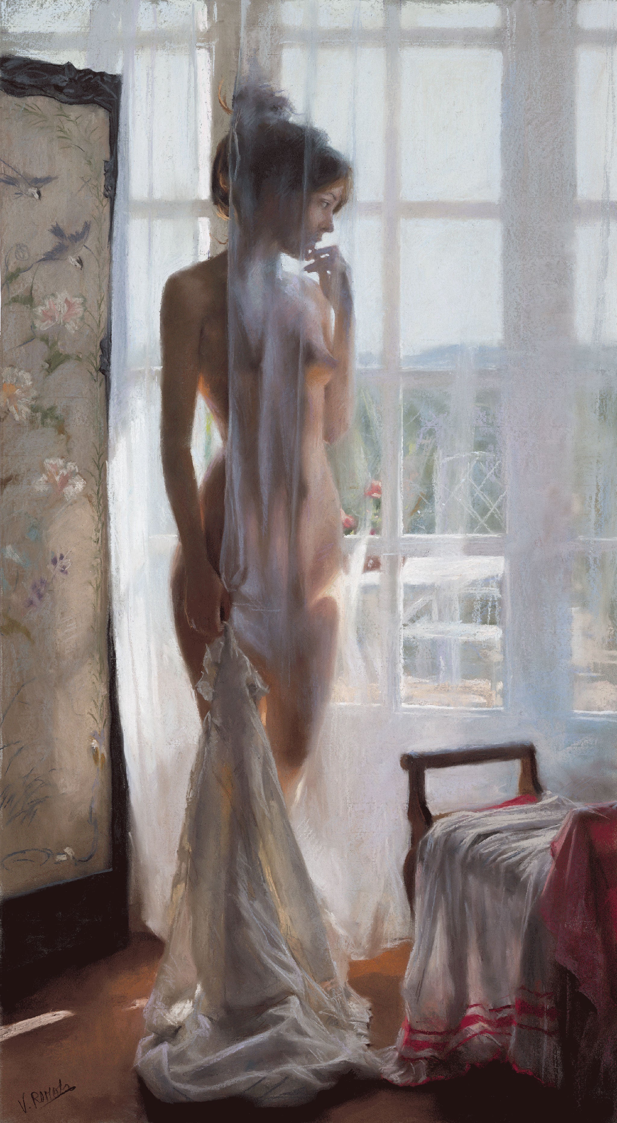 This figurative artwork is a limited edition print of a pastel painting by Vicente Romero. 
